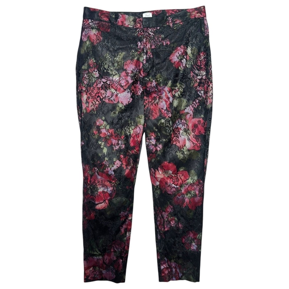 Pearl‎ Georgina Chapman Black Floral Lace Overlay Trouser Pants Size 8